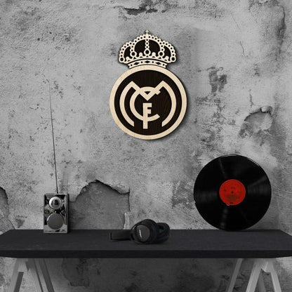 Real Madrid Black & White Wooden Crest | 12 inch x 12 inch