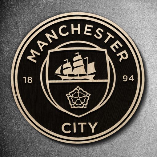 Manchester City Black & White Wooden Crest | 12 inch x 12 inch