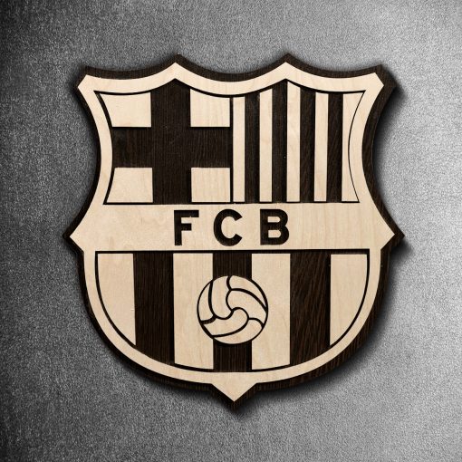 FC Barcelona Black & White Wooden Crest | 12 inch x 12 inch