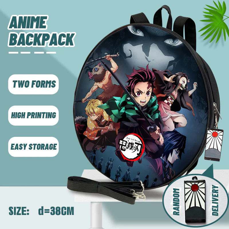 Demon Slayer Backpack - Round Stylish & Trendy Bag | Both Backpack or Crossbody Shoulder Bag | Travel Bag with Vibrant Design for Anime Fans | 38 cm | Anime