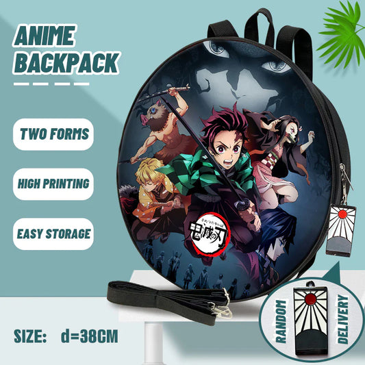 Demon Slayer Backpack - Round Stylish & Trendy Bag | Both Backpack or Crossbody Shoulder Bag | Travel Bag with Vibrant Design for Anime Fans | 38 cm | Anime