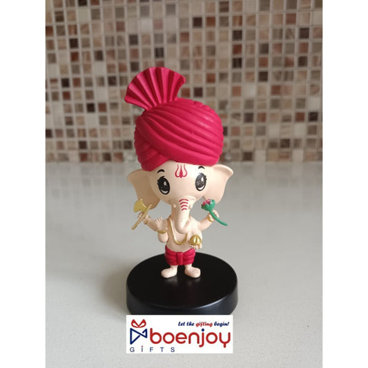 Ganesha (Ganpati) Polyresin Bobble Head | 11.3 Cm | Cutest Version Of Ganesha | Little Modak, Flower & Weapon | Made In India ; Hand Painted | Indian Mythology , Ganesha |