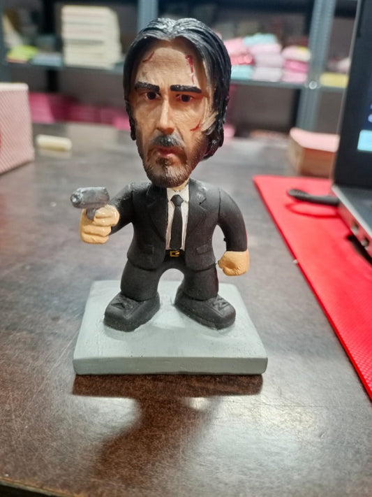 John Wick (Keanu Reeves) Polyresin Bobble Head | 10 Cm | Made In India ; Hand Painted | Hollywood Movie|