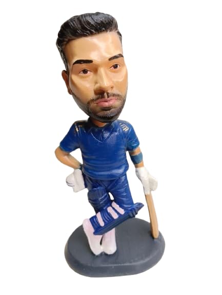 Rohit Sharma (The Hitman) Mumbai Indians Jersey Polyresin Bobble Head | 14 Cm | Made In India ; Hand Painted | Cricket ; Indian Team ; Bleed Blue |