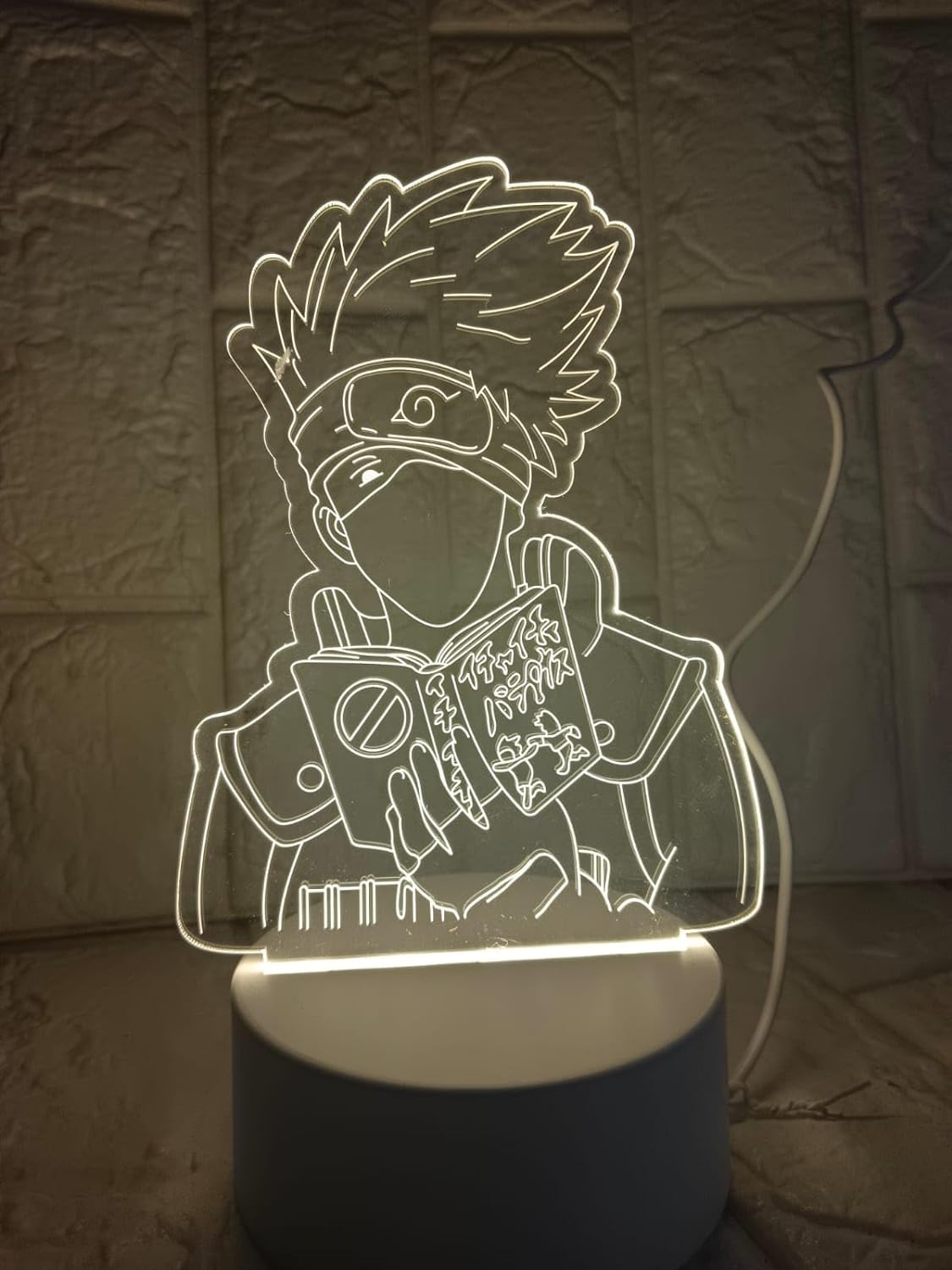 Anime Naruto Kakashi 3D Acrylic Night LED Light with USB plugin Base | Size: 20 cm | USB wire included ; No Adapter |