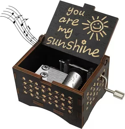 You are My Sunshine Wooden Vintage Hand Crank Music Box - Engraved Music Box Kids Toy Desk Decoration