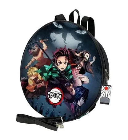 Demon Slayer Backpack - Round Stylish & Trendy Bag | Both Backpack or Crossbody Shoulder Bag | Travel Bag with Vibrant Design for Anime Fans | 38 cm | Anime