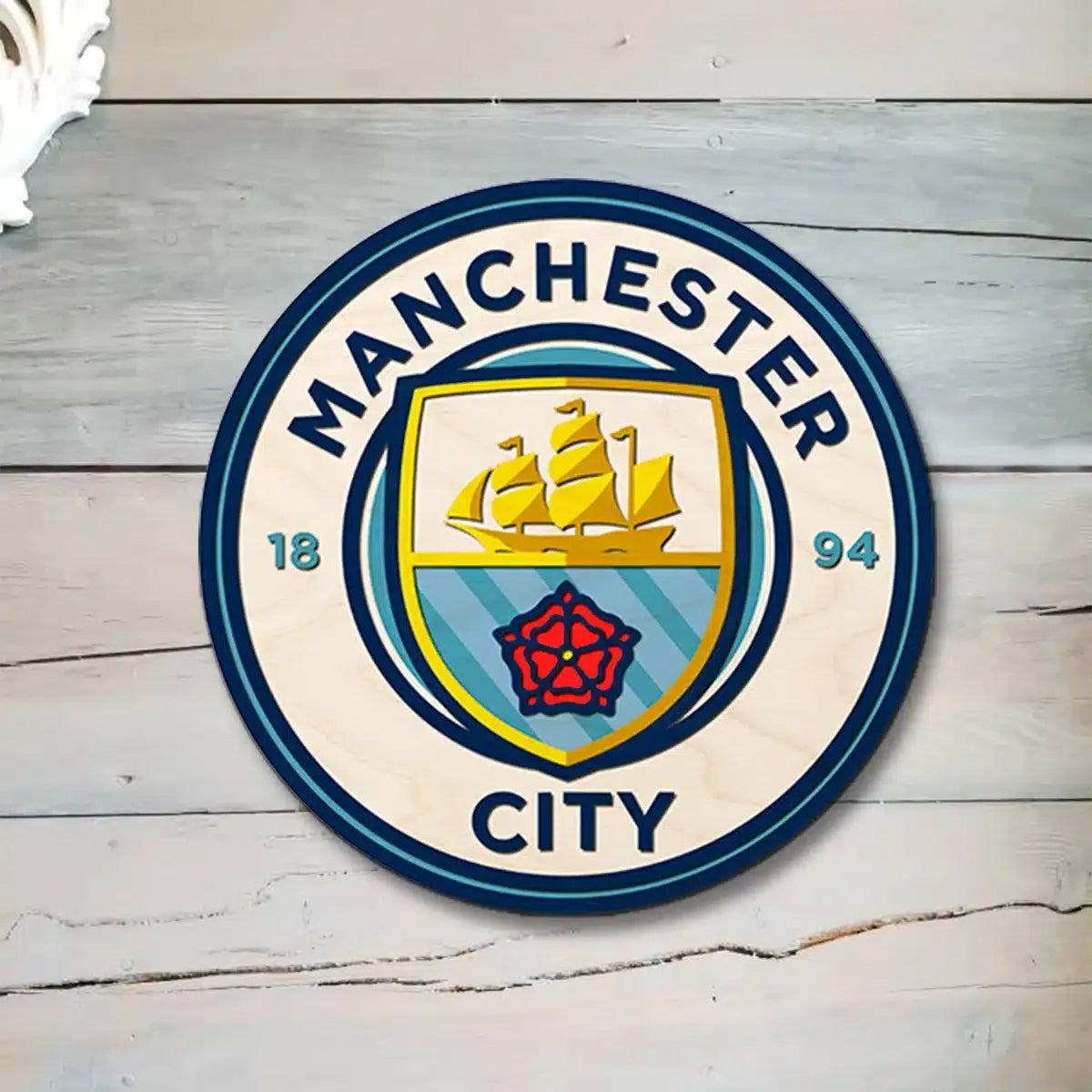 Manchester City Coloured Wooden Crest | 12 inch x 12 inch