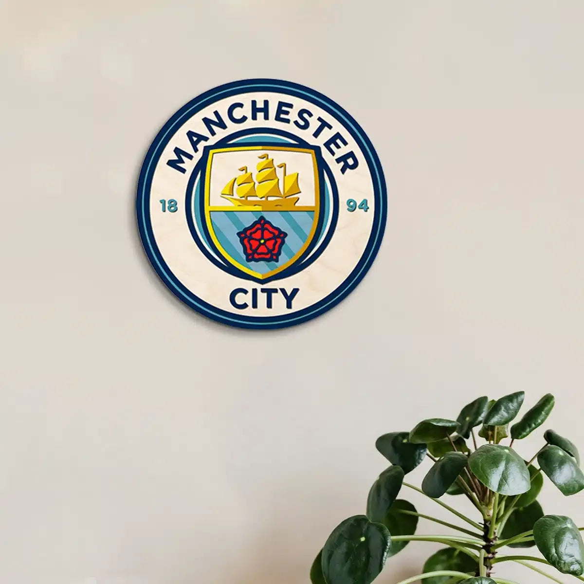 Manchester City Coloured Wooden Crest | 12 inch x 12 inch