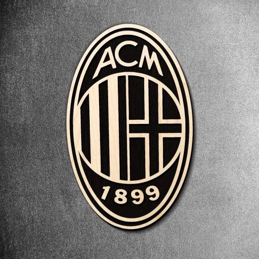 A.C. Milan Black & White Wooden Crest | 12 inch x 12 inch