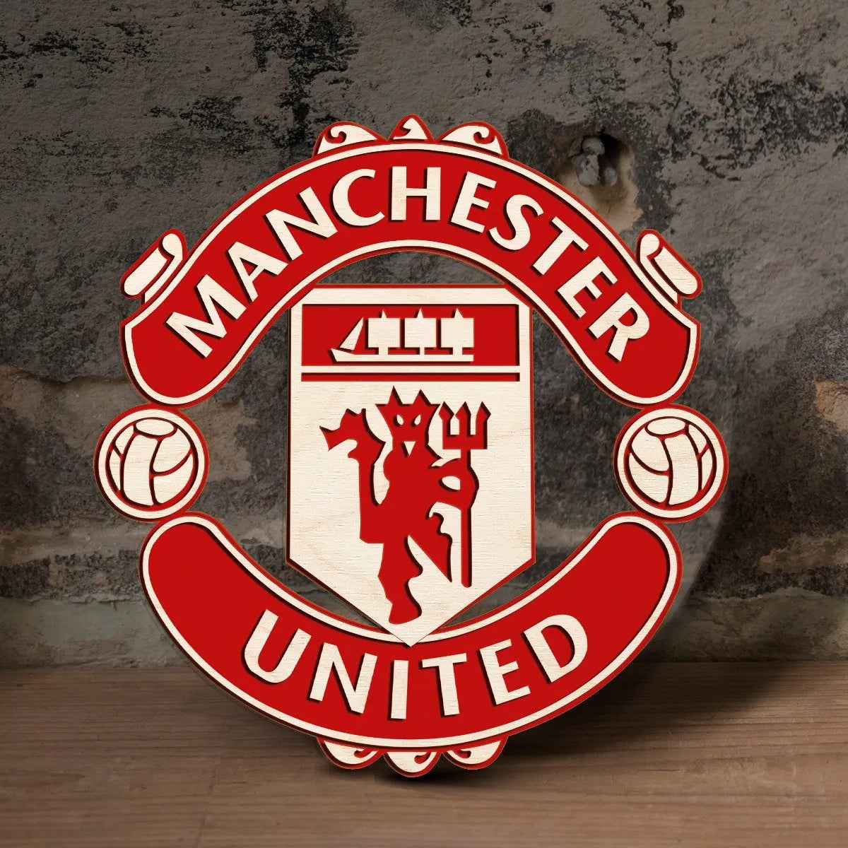 Manchester United Coloured Wooden Crest | 12 inch x 12 inch