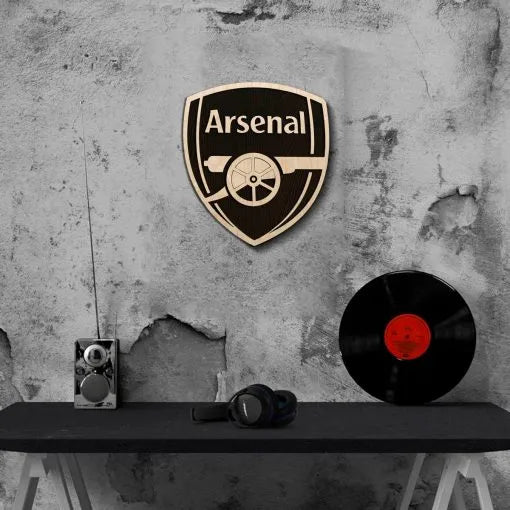 Arsenal Black & White Wooden Crest | 12 inch x 12 inch