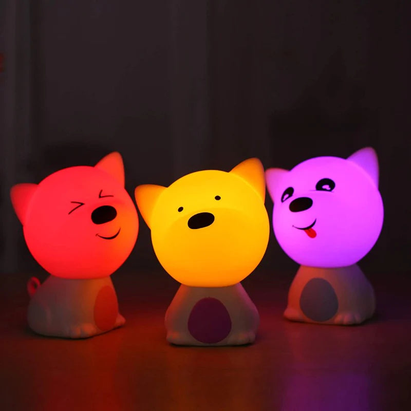 Dog Sitting - Eyes Closed (Design C) Silicone Touch Colour Changing LED Lamp | Base Plastic - Random Colour | USB Rechargeable | Batteries not Required | 14 x 9 cm | 7 colorful light mode | Soft Silicone |