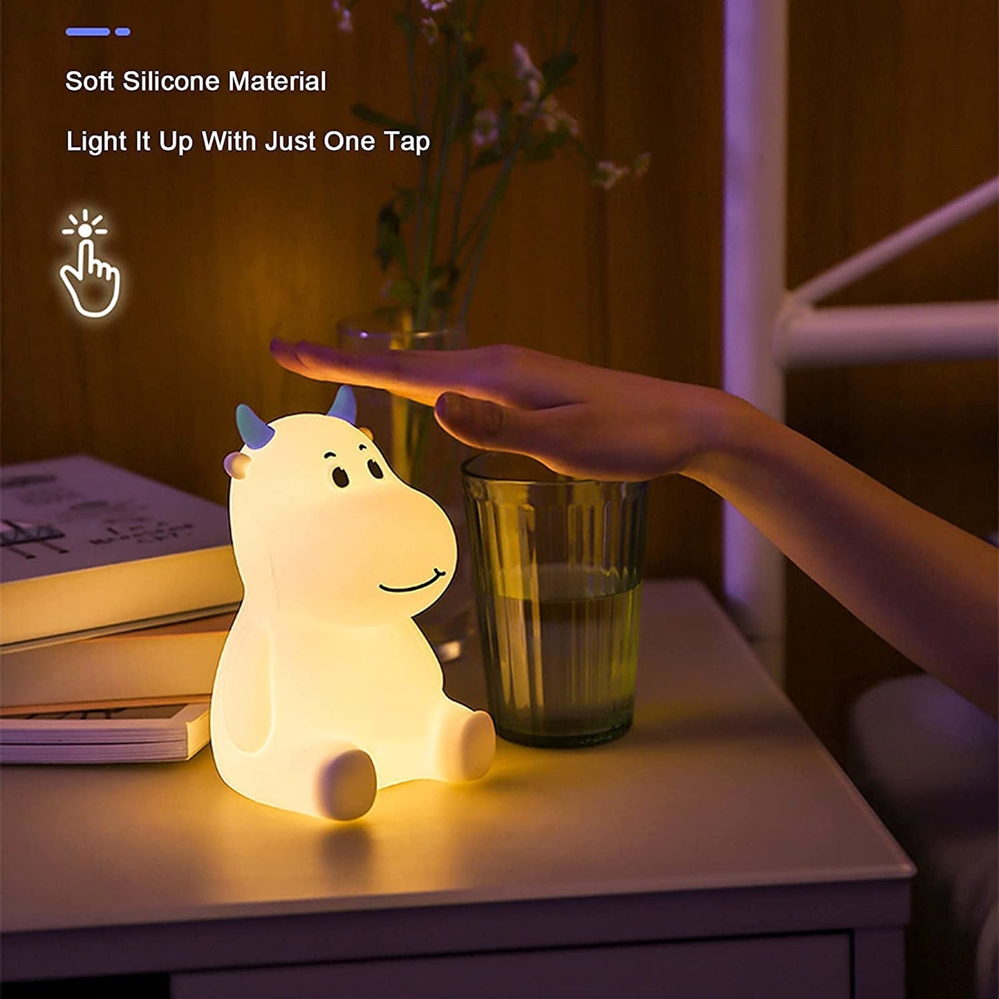 Pink Cow Silicone Touch Colour Changing LED Lamp | USB Rechargeable | Batteries Not Required | 7 Colorful Mode |