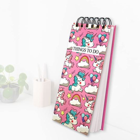 Unicorn Rainbow Things to Do Notepad | Memo Pad | To Do Organizer | Hardbound Wiro Pad | 3.5 x 8 Inches |