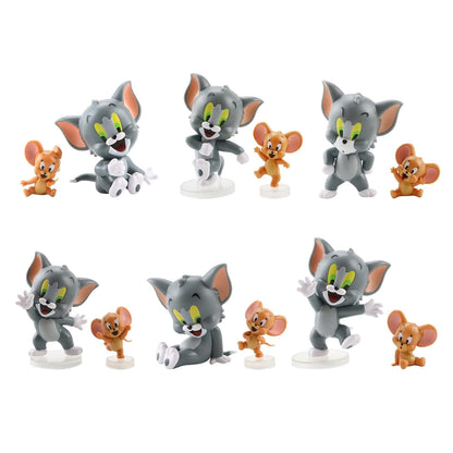 Tom & Jerry - 6 sets of 2 Figures - Action Figure | Best Animated Most Loved Cartoon | 6.5cm | Cat & Mouse Partners | Cake Toppers | Room Garden | Red Base not Included |
