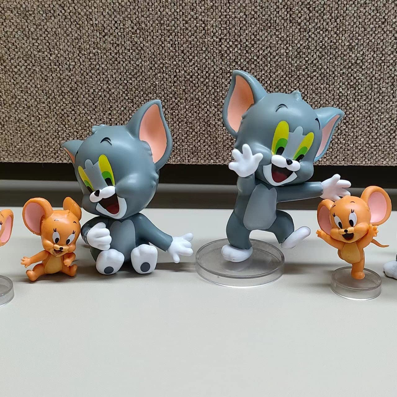 Tom & Jerry - 6 sets of 2 Figures - Action Figure | Best Animated Most Loved Cartoon | 6.5cm | Cat & Mouse Partners | Cake Toppers | Room Garden | Red Base not Included |
