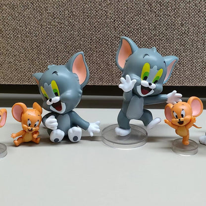 Tom & Jerry - 6 sets of 2 Figures - Action Figure | Best Animated Most Loved Cartoon | 6.5cm | Cat & Mouse Partners | Cake Toppers | Room Garden | Red Base not Included |