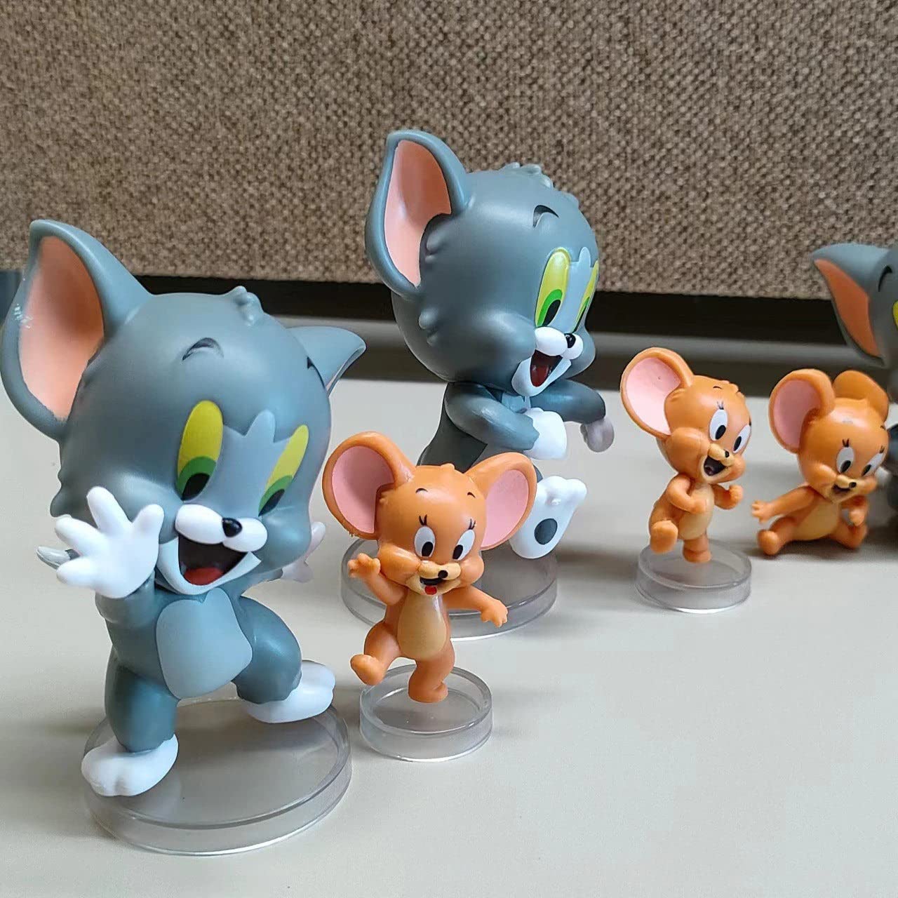 Tom & Jerry - 6 sets of 2 Figures - Action Figure | Best Animated Most Loved Cartoon | 6.5cm | Cat & Mouse Partners | Cake Toppers | Room Garden | Red Base not Included |