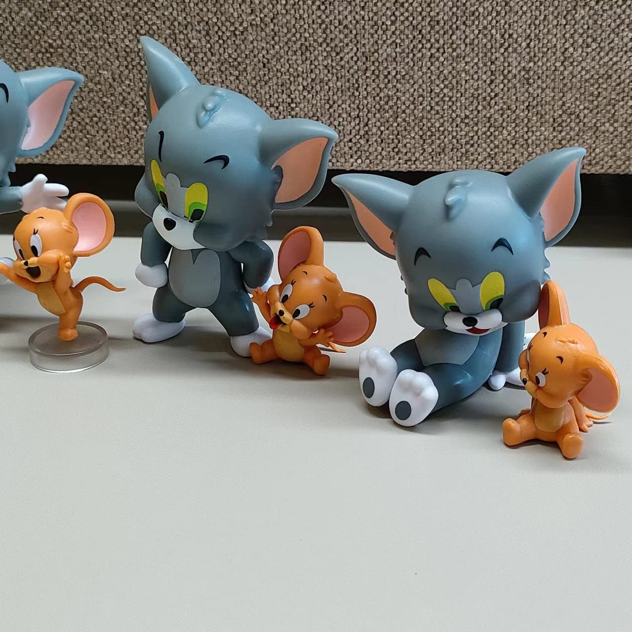 Tom & Jerry - 6 sets of 2 Figures - Action Figure | Best Animated Most Loved Cartoon | 6.5cm | Cat & Mouse Partners | Cake Toppers | Room Garden | Red Base not Included |