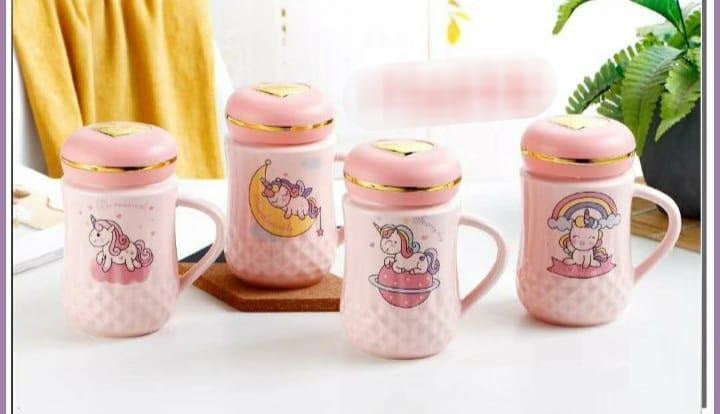 Unicorn Pink Ceramic Milk & Coffee Mug With Screw Cap Premium