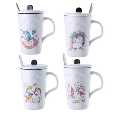 Unicorn Ceramic Milk & Coffee Mug With Spoon & Lid Normal