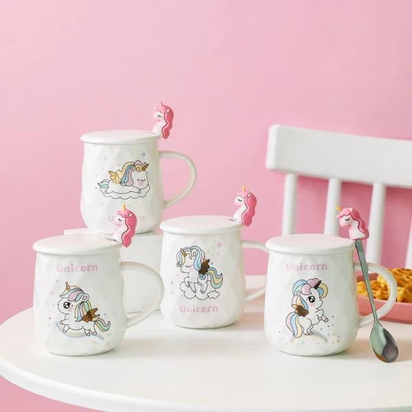 Unicorn Ceramic Milk & Coffee Mug With Lid And Spoon