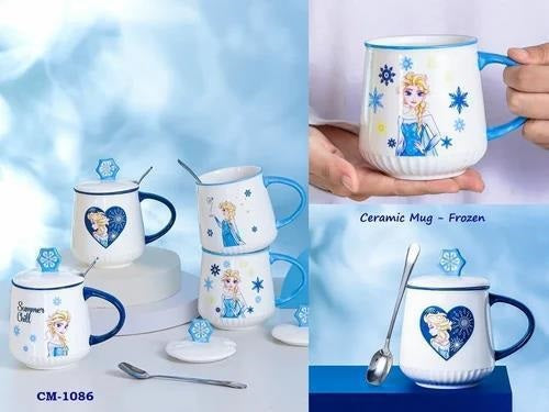 Frozen Ceramic Milk & Coffee Mug With Lid And Spoon