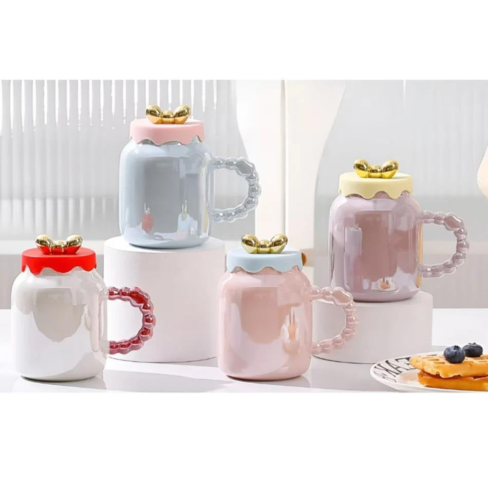 Metalic Ceramic Milk & Coffee Mug With Silicon Cap With Bow