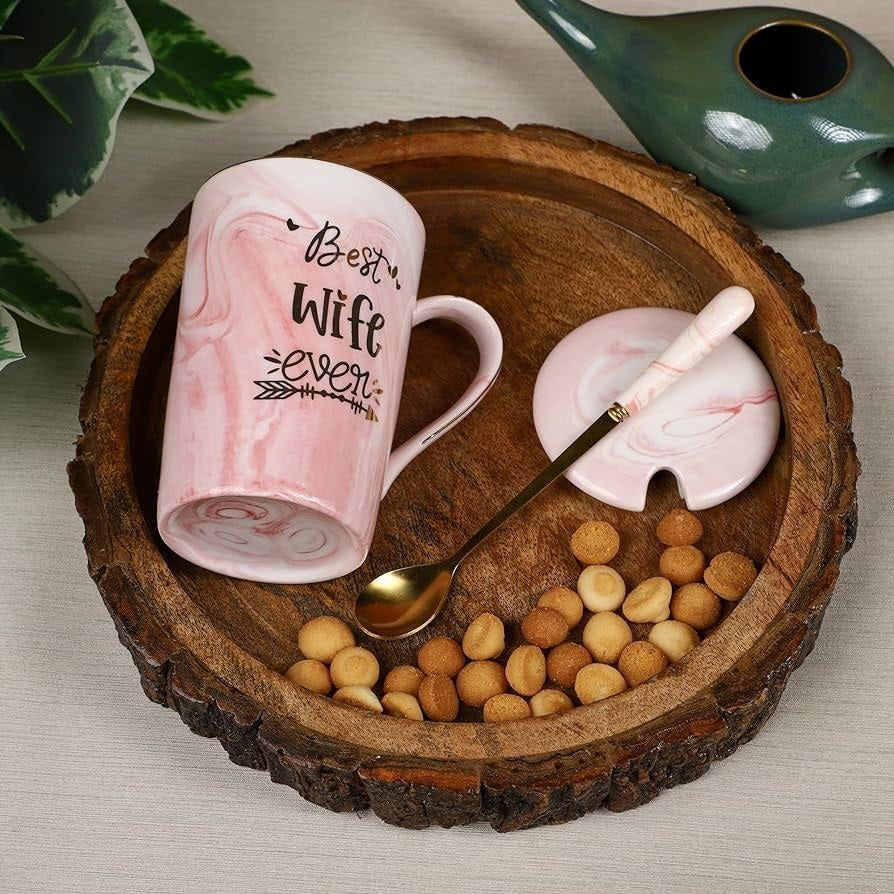 Best Wife Ever Ceramic Milk & Coffee Mug With Lid & Spoon