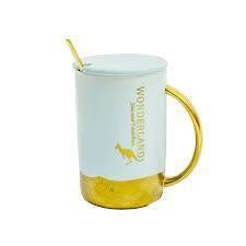 Golden Band Ceramic Milk & Coffee Mug With Lid And Spoon