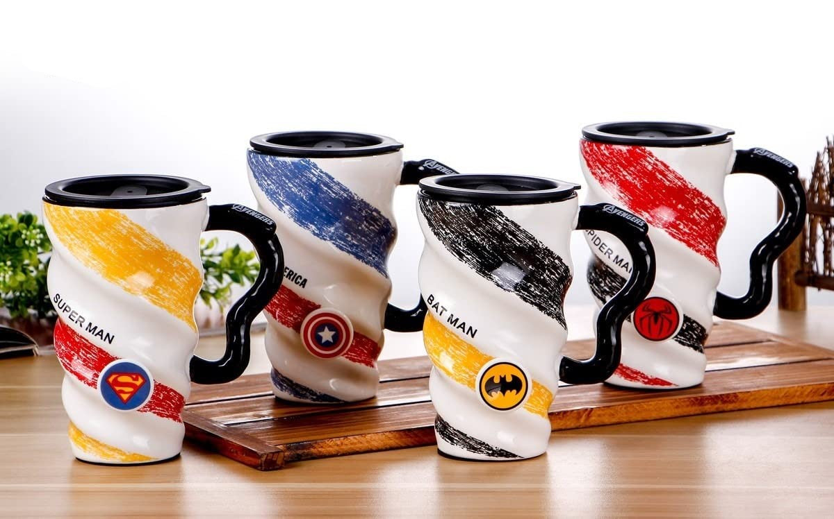 Avengers / DC Superhero Spiral Ceramic Mug For Tea / Coffee | 600ml | Batman, Superman, Spiderman, Captain America |