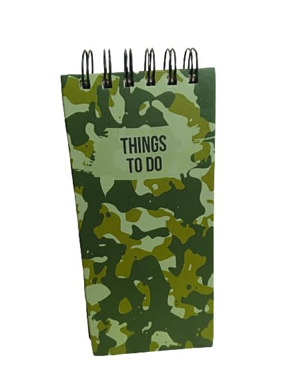 Army Camouflage Things to Do Notepad | Memo Pad | To Do Organizer | Hardbound Wiro Pad | 250 Ruled Pages | 3.5 x 8 Inches |