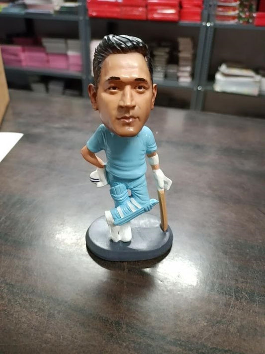 MS Dhoni (Captain Cool) India Jersey Without Cap Polyresin Bobble Head | 14 Cm | Made In India ; Hand Painted | Cricket ; Indian Team ; Bleed Blue