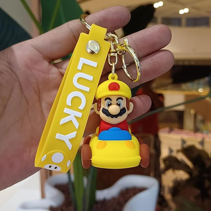 Mario Yellow Cap Keychain with Loop and Hook Key Chain Bag Hanging Keyring