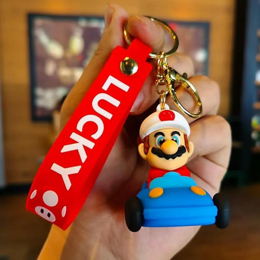 Mario White Cap Keychain with Loop and Hook Key Chain Bag Hanging Keyring