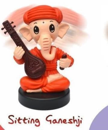 Sitting Ganeshji Orange Bobblehead | 11Cm