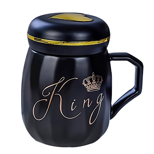 King Print Ceramic Milk & Coffee Mug With Screw Cap