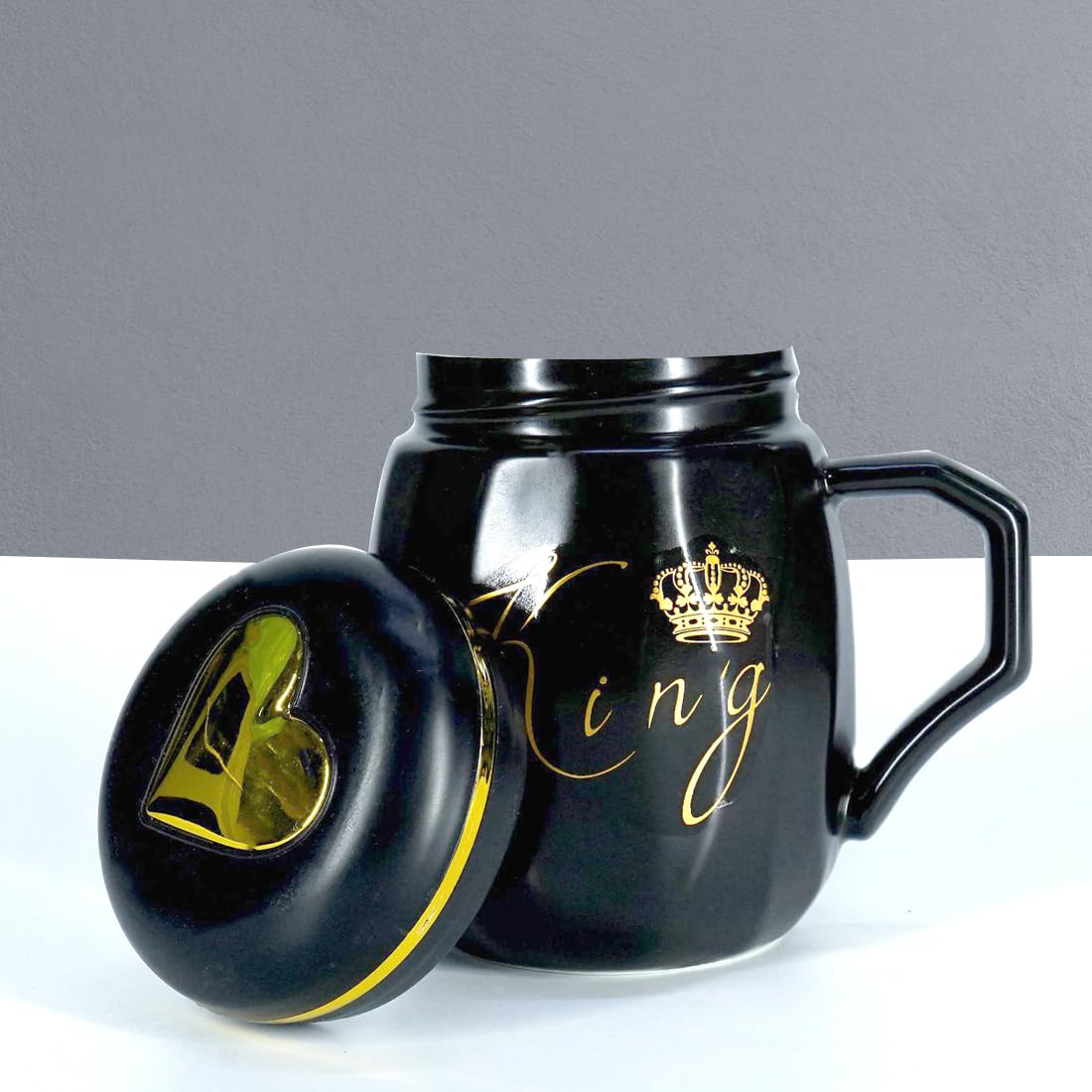 King Print Ceramic Milk & Coffee Mug With Screw Cap