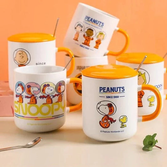 Snoopy Peanut Ceramic Milk & Coffee Mug With Lid And Spoon