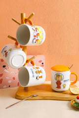 Snoopy Peanut Ceramic Milk & Coffee Mug With Lid And Spoon