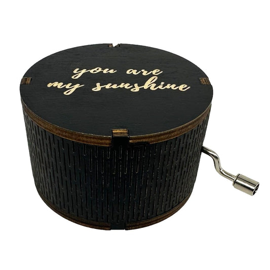 You are My Sunshine Music Box Wooden Vintage Hand Crank - Engraved Music Box Kids Toy Desk Decoration (Round)