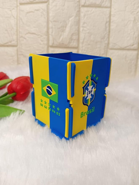 Brasil Pen Holder, Football Team Pen and Pencil Holder, Foldable Silicone Rubber Organizer Square Storage Box Gifts for Fans, Size 7.x7x9 CM-copy