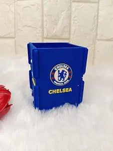 Chelseea Pen Holder, Football Team Pen and Pencil Holder, Foldable Silicone Rubber Organizer Square Storage Box Gifts for Fans, Size 7.x7x9 CM