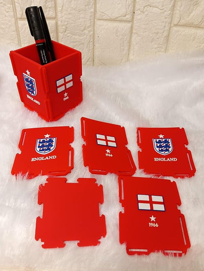 England Pen Holder, Football Team Pen and Pencil Holder, Foldable Silicone Rubber Organizer Square Storage Box Gifts for Fans, Size 7.x7x9 CM