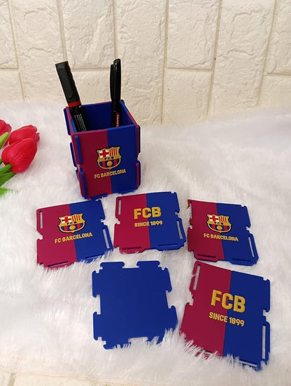 FCB Pen Holder, Football Team Pen and Pencil Holder, Foldable Silicone Rubber Organizer Square Storage Box Gifts for Fans, Size 7.x7x9 CM