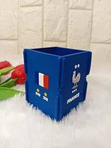 France Pen Holder, Football Team Pen and Pencil Holder, Foldable Silicone Rubber Organizer Square Storage Box Gifts for Fans, Size 7.x7x9 CM