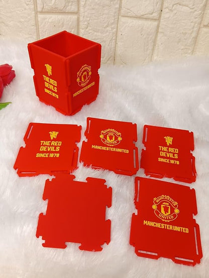 Manchaster united Pen Holder, Football Team Pen and Pencil Holder, Foldable Silicone Rubber Organizer Square Storage Box Gifts for Fans, Size 7.x7x9 CM-copy