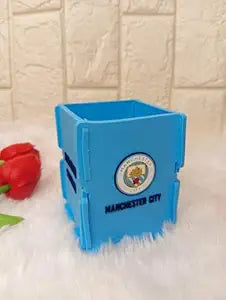 Manchaster City Pen Holder, Football Team Pen and Pencil Holder, Foldable Silicone Rubber Organizer Square Storage Box Gifts for Fans, Size 7.x7x9 CM