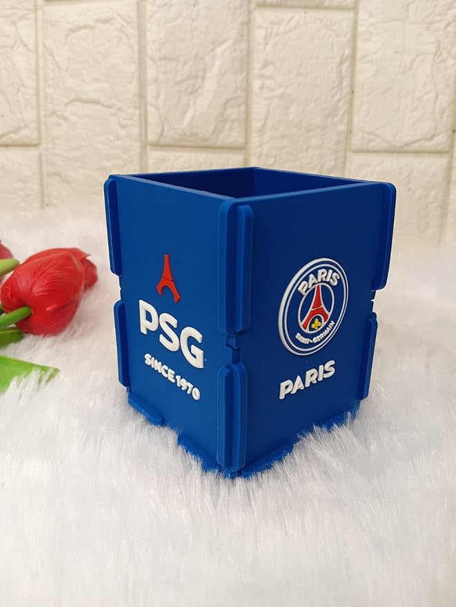 Paris Pen Holder, Football Team Pen and Pencil Holder, Foldable Silicone Rubber Organizer Square Storage Box Gifts for Fans, Size 7.x7x9 CM-copy